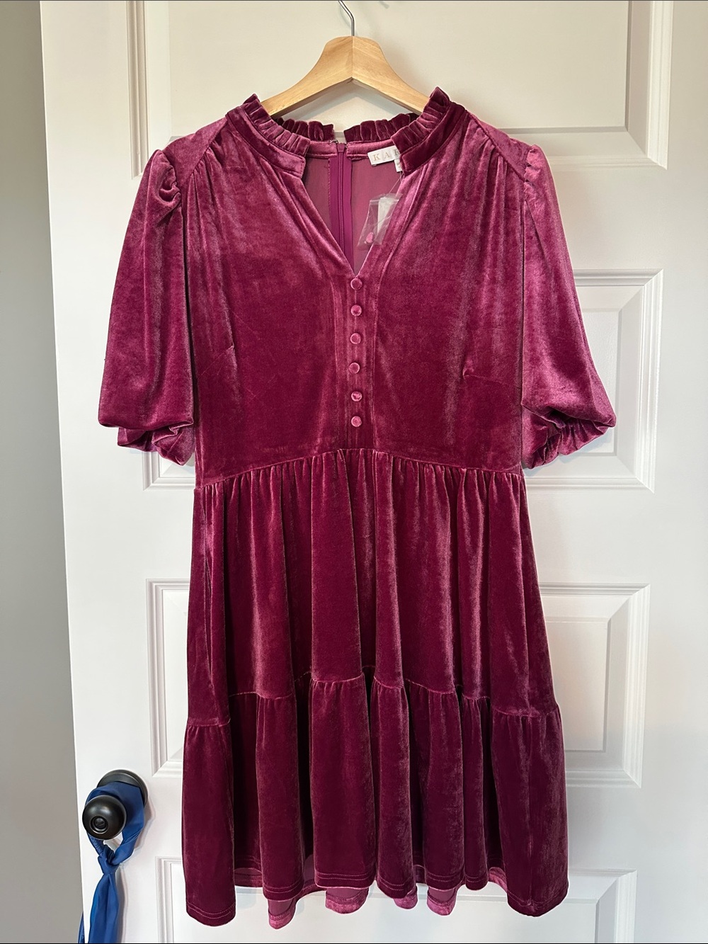 Karlie Velvet Ruffled Collar Dress in Berry size M